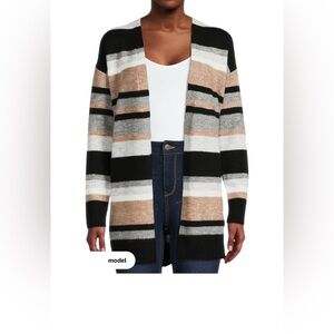 Time and Tru Women's Black, Tan, and Grey Striped Cardigan. Sz.M